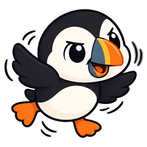 The puffin, flapping about looking for stock